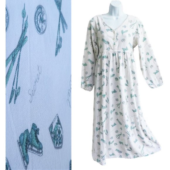 Victoria's Secret Vintage Gold Label Nightgown Flannel Winter Recreation Logo S
